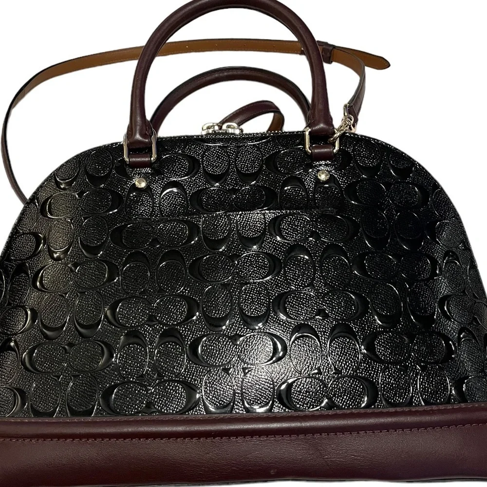 👜♥️ COACH Sierra Leather Satchel Handbag Black/Burgundy/Gold Tone Like New ❤️👜